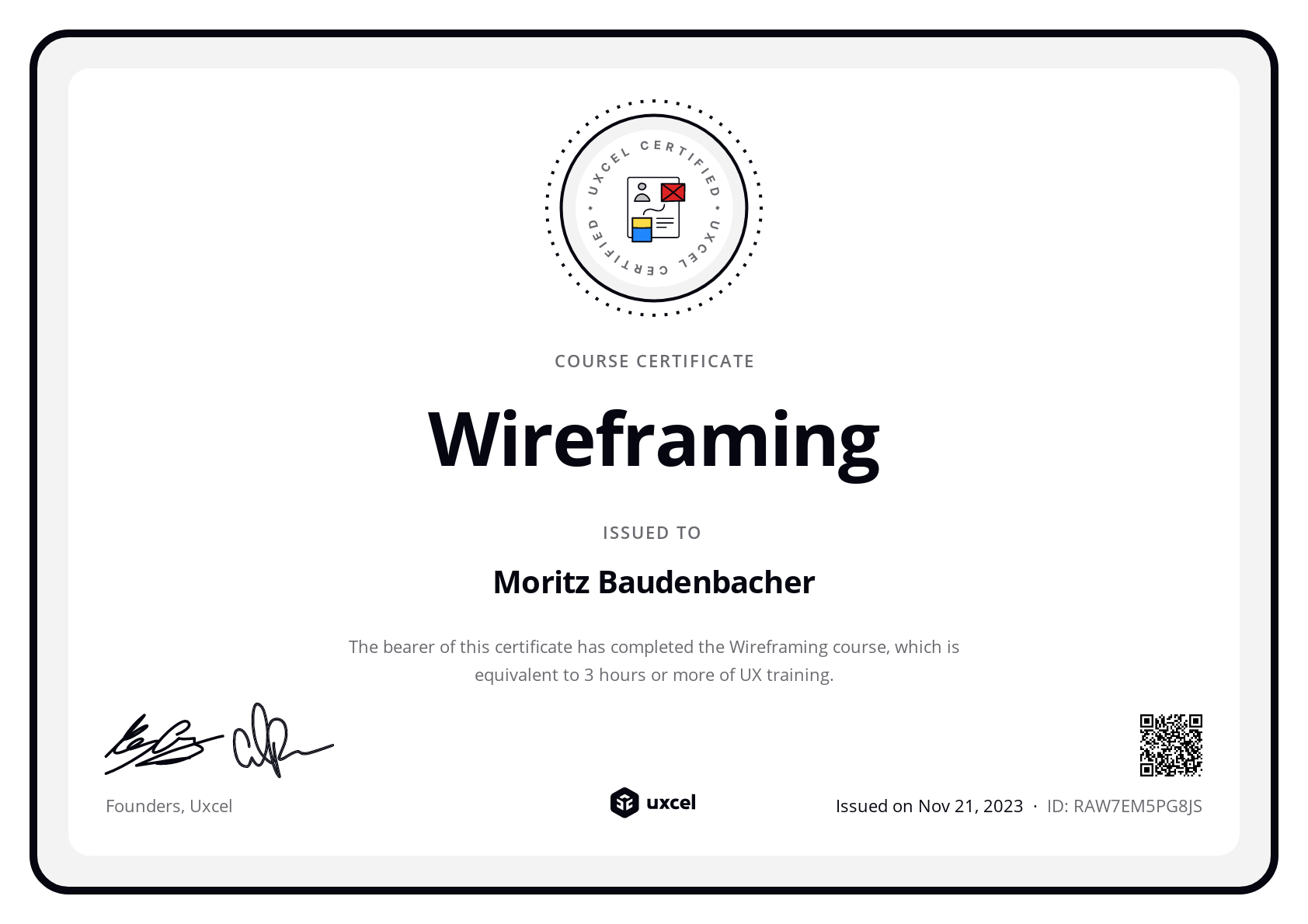 Moritz Baudenbacher's certificate